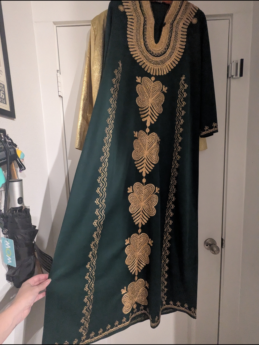 Embroidered Dark Green Maxi with Gold Thread